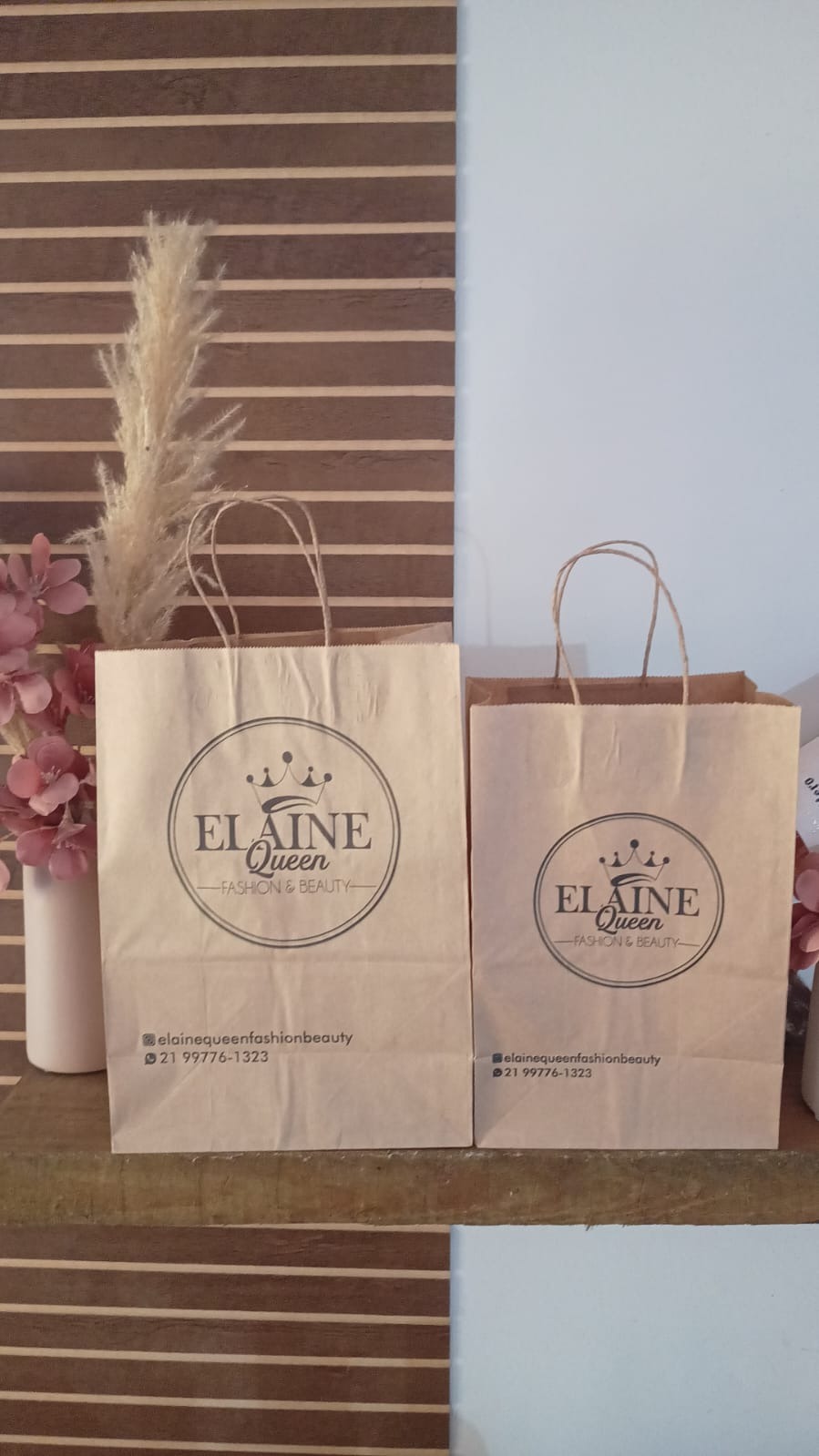 Sacolas kraft personalizadas produzidas pela Embaré Kraft para Elaine Queen Fashion & Beauty